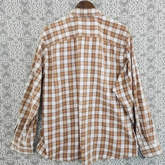 Linea Uomo Plaid Long sleeve Plaid Button Down Stretch Men's Shirt XXL Brown - Picture 2 of 7